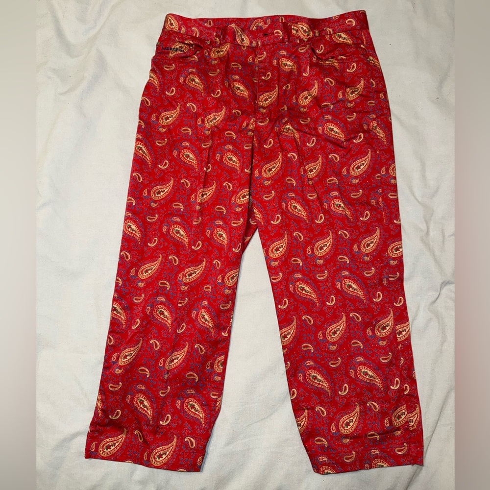 Ralph Lauren Red Cropped Paisley Pants